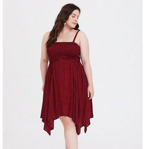 NWOT Red & Black Gingham Gauze Handkerchief Dress